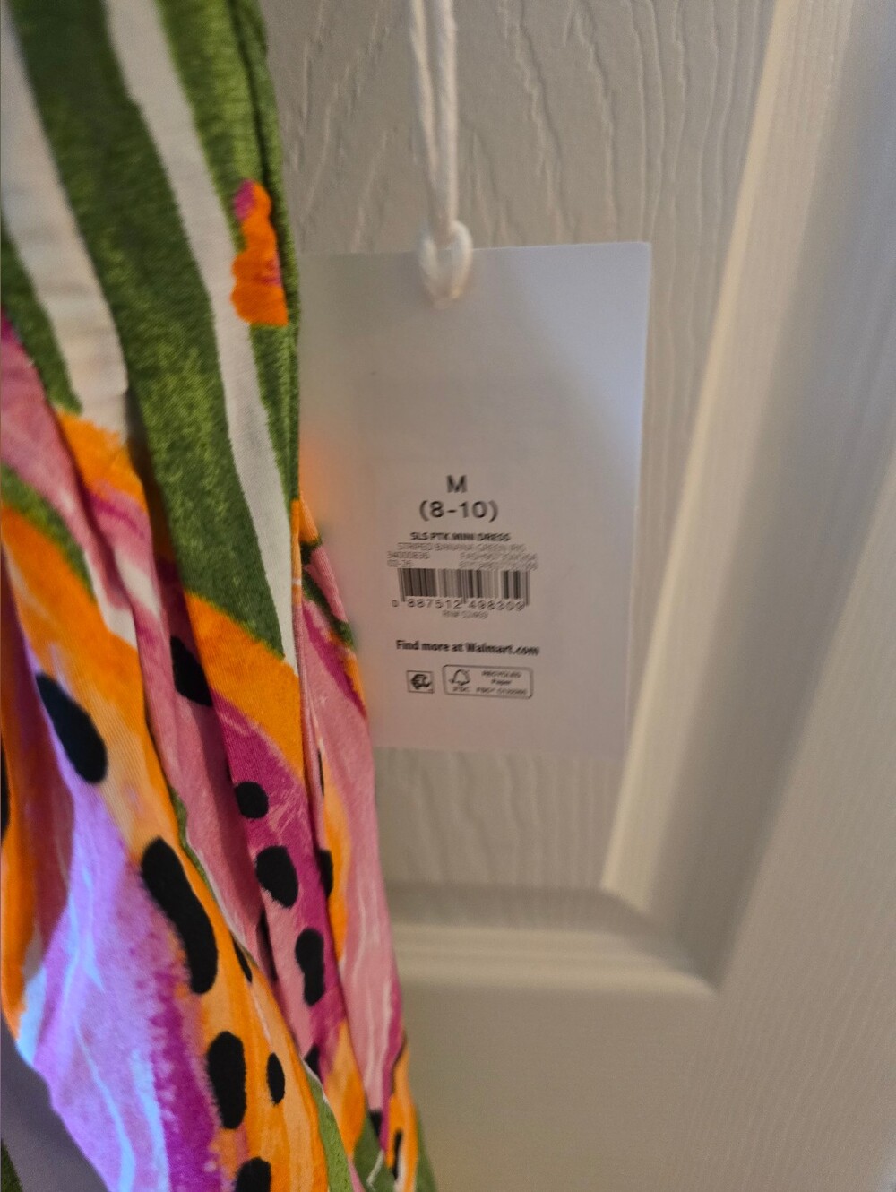 Tropical Stripe Banana Print Spaghetti Strap Shift Dress - Green & Pink - Picture 4 of 9